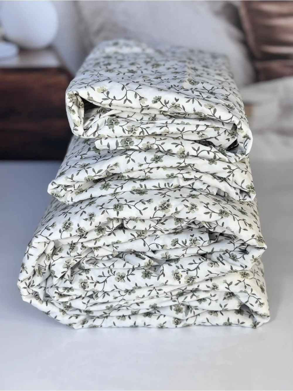Quince Organic Crisp Percale Green Florette Duvet Cover Set King/Cal King